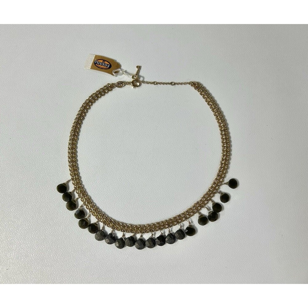 Fossil Gold Tone Key, Lock Decoration Chain Necklace Dangling Stone Charm Array